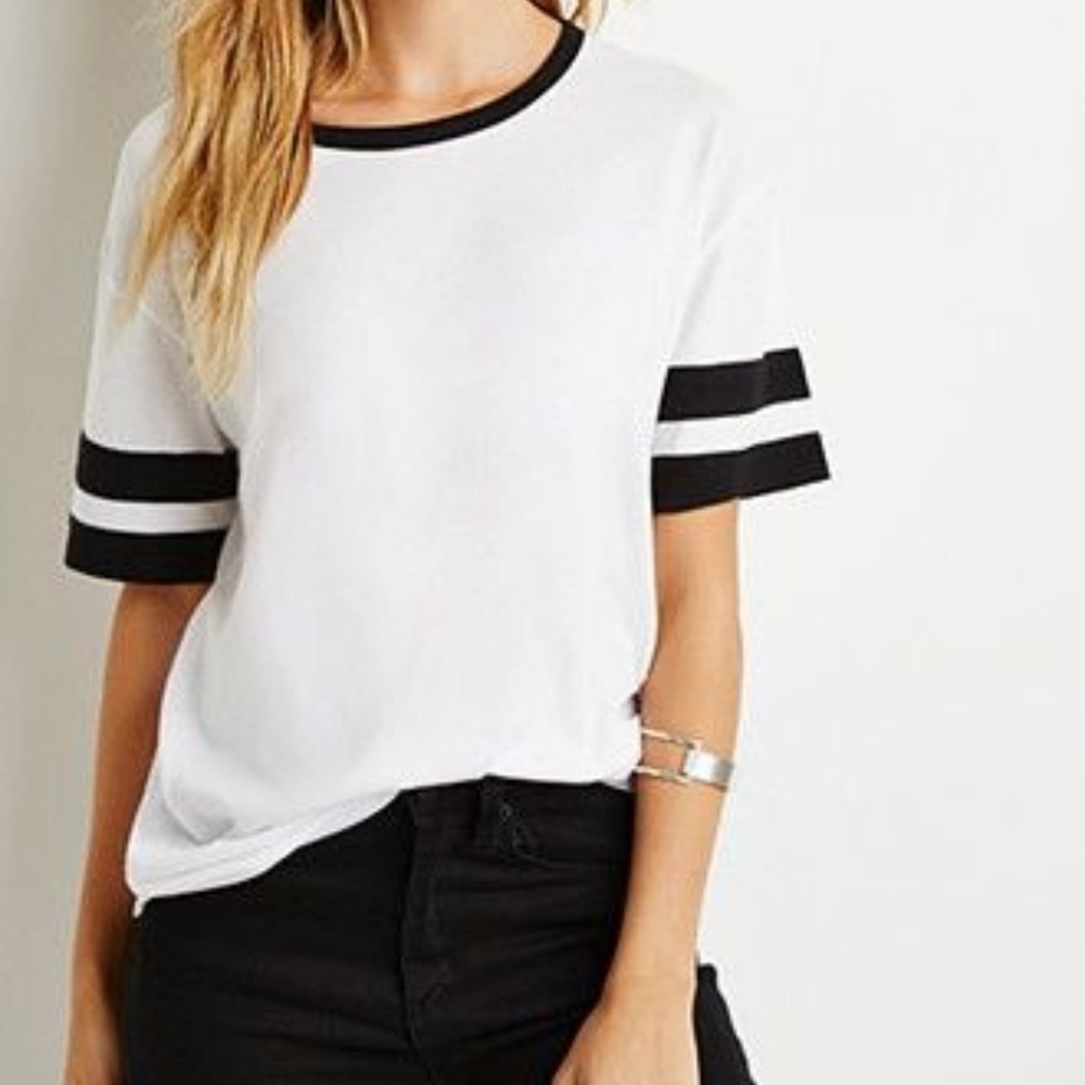 Varsity Striped Tee, Medium, White II Forever 21